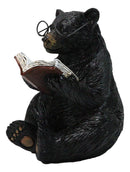 Rustic Forest Western Bookworm Black Bear with Glasses Reading Book Figurine