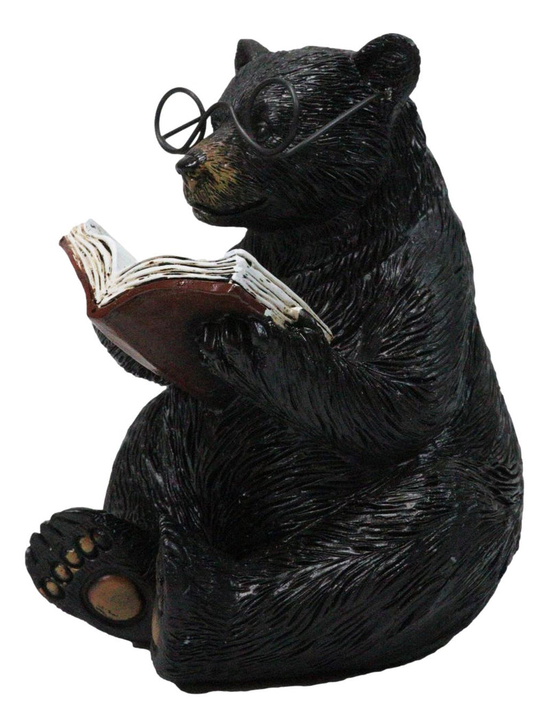 Rustic Forest Western Bookworm Black Bear with Glasses Reading Book Figurine