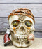 Macabre Pirate Captain Skull With Thorns Revolver Gun and Pink Rose Figurine