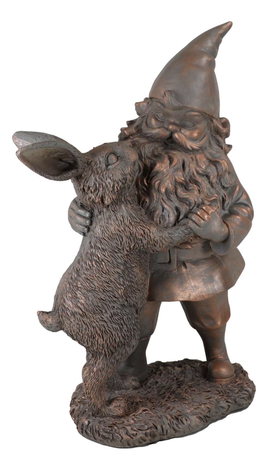 Whimsical Mr Gnome Dancing With Hare Rabbit Fairy Garden Figurine Decor Accent - Ebros Gift