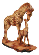 Safari Giraffe Family Figurine Mother and Calf Faux Wood Carved Look Figurine