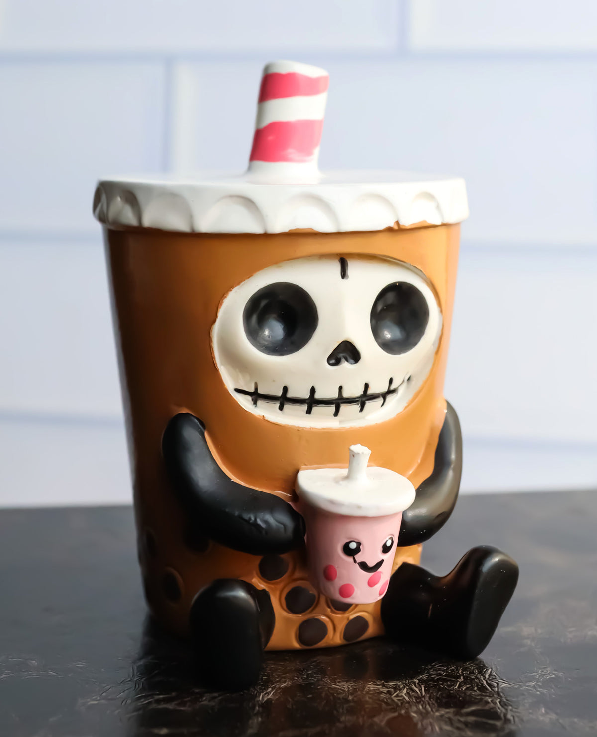Furrybones Bobby The Bubble Tea Drink Boba Pearls Skeleton Furry Bone Figurine - Ebros Gift