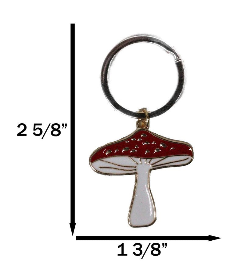 Set of 2 Lucky Toadstool Mushroom Metal Fortune Talisman Keyrings Keychains