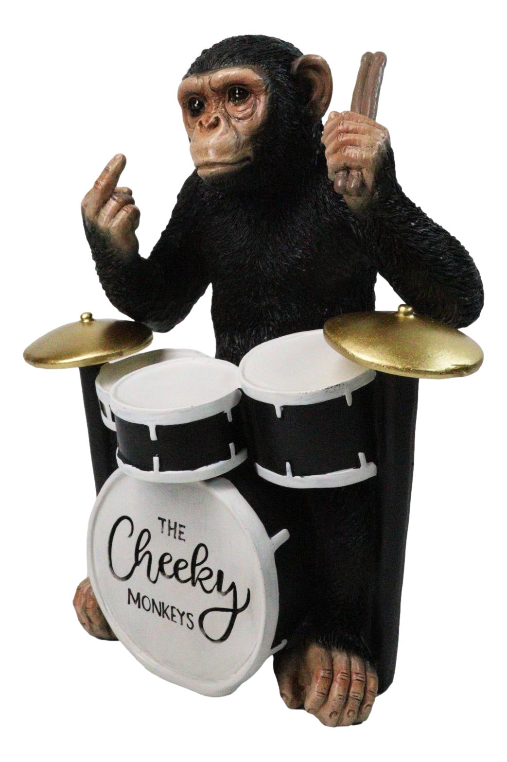 Ebros Cheeky Monkey Chimpanzee Drummer With Middle Finger Figurine 8"