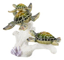 Marine Sea Turtle Mother And Hatchlings Swimming Over Ocean Reef Corals Statue