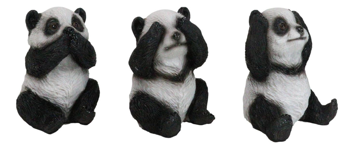 Set Of 3 See Hear Speak No Evil Whimsical Giant Panda Bears Mini Figurines - Ebros Gift