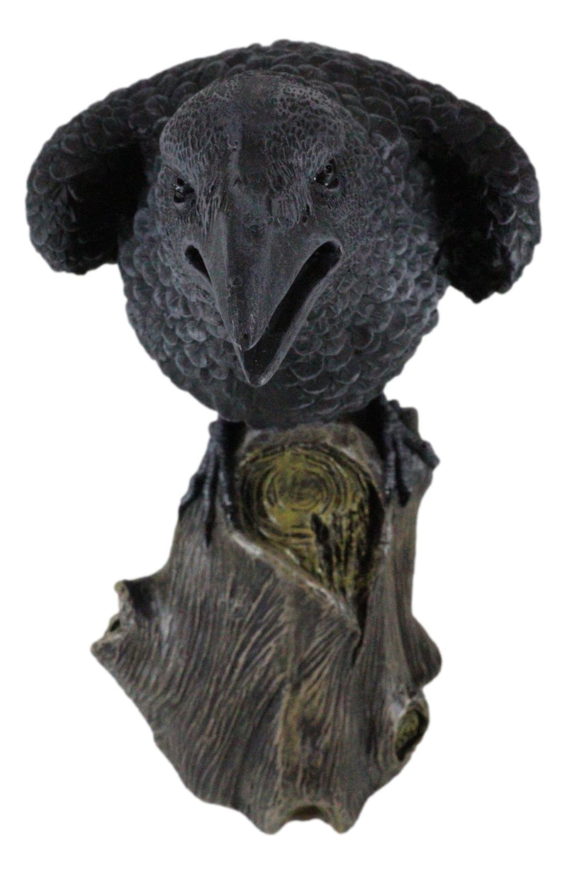 Ebros Large 14" Long Gothic Raven Crow Perching On Tree Stump Statue Figurine