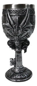 Medieval Gothic Twin Serpentine Dragons Wine Goblet Chalice With Celtic Knotwork