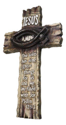 Ichthys Fish Spike Nails Jesus with Scriptural Psalm 126 Faux Wood Wall Cross