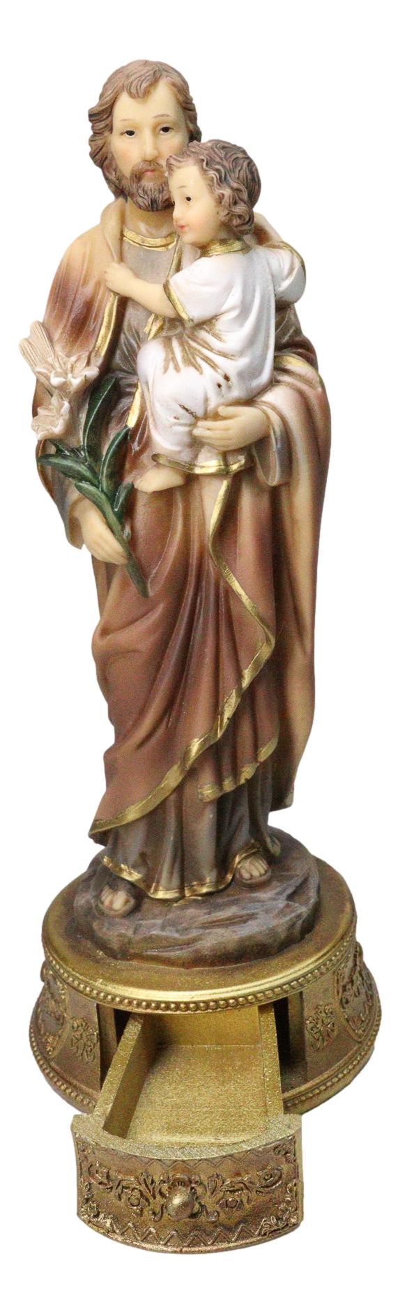 Saint Joseph Carrying Child Jesus Catholic Figurine With Rosary Drawer Box 9"H - Ebros Gift