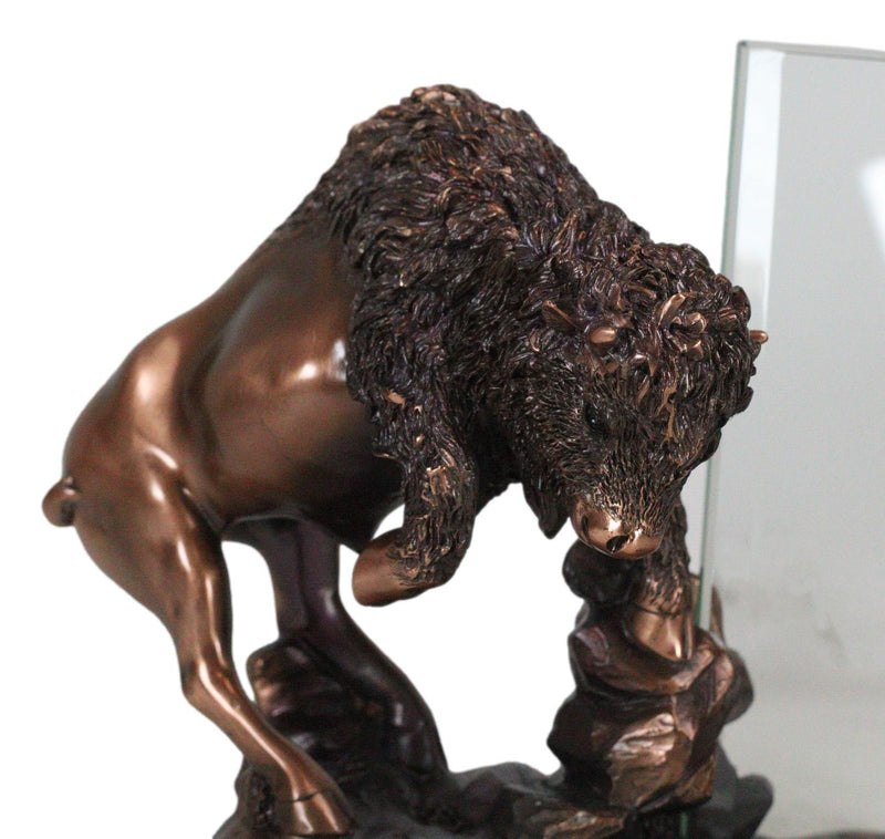 Angry Native American Bison Buffalo Bronzed Figurine With 6X4 Glass Photo Frame