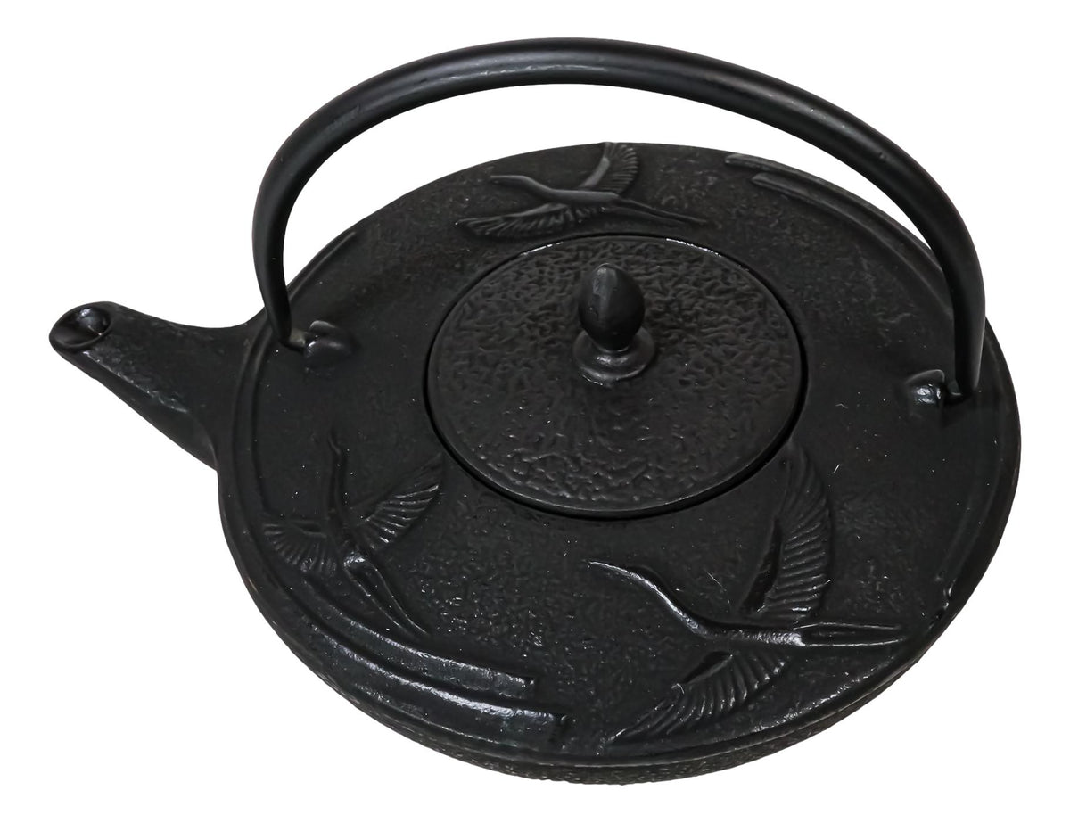 Japanese Black Cast Iron Trinity Asian Crane Tea Pot Tetsubin 24 fl oz Capacity