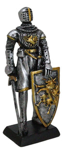 Medieval Knight In Suit Of Armor With Sword And Heraldry Shield Mini Figurine