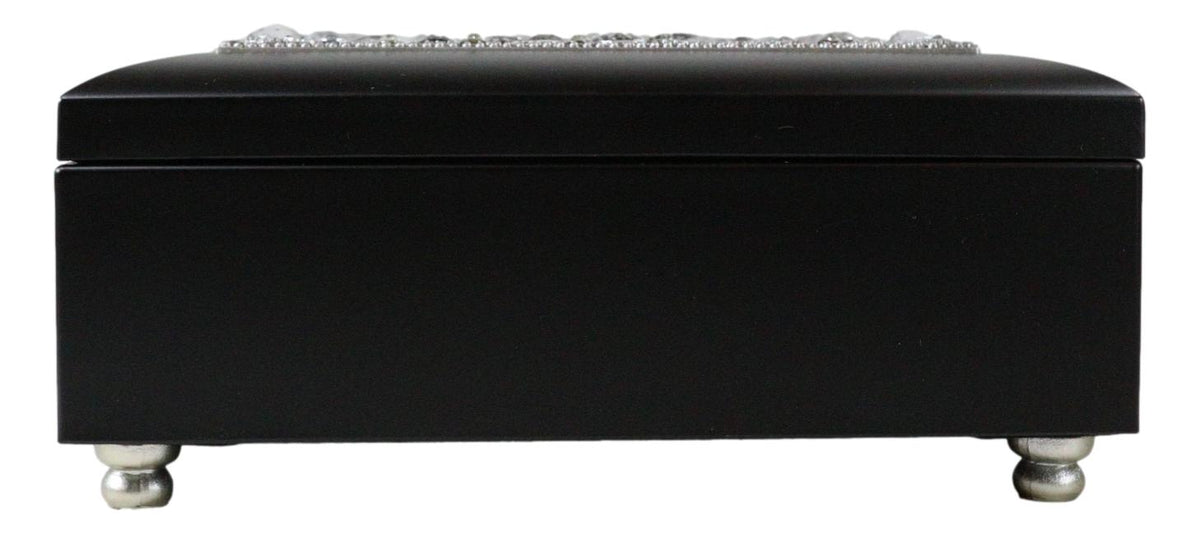 Happy 25th Anniversary Burlwood With Crystals & Silver Motif Musical Trinket Box