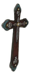Rustic Western Cowboy Diamond Teardrop Crystals Tooled Leather Wall Cross Plaque