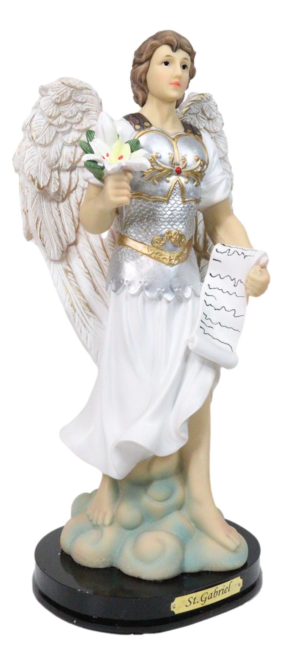 Archangel Saint Gabriel Holding Scroll and White Lotus Figurine With Base 12"H