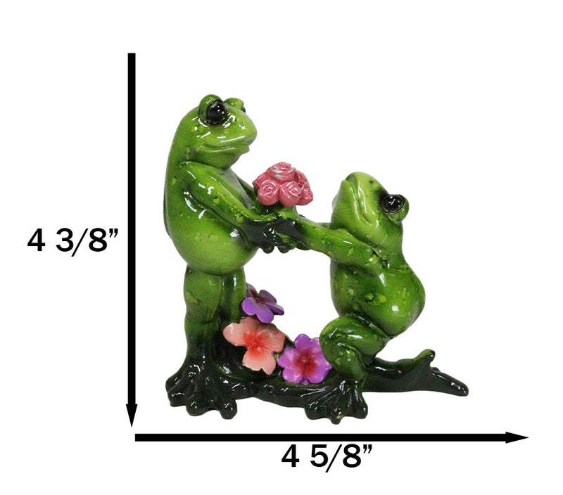 The Proposal Green Toad Frog Kneeling Before Mate with Bouquet of Roses Figurine