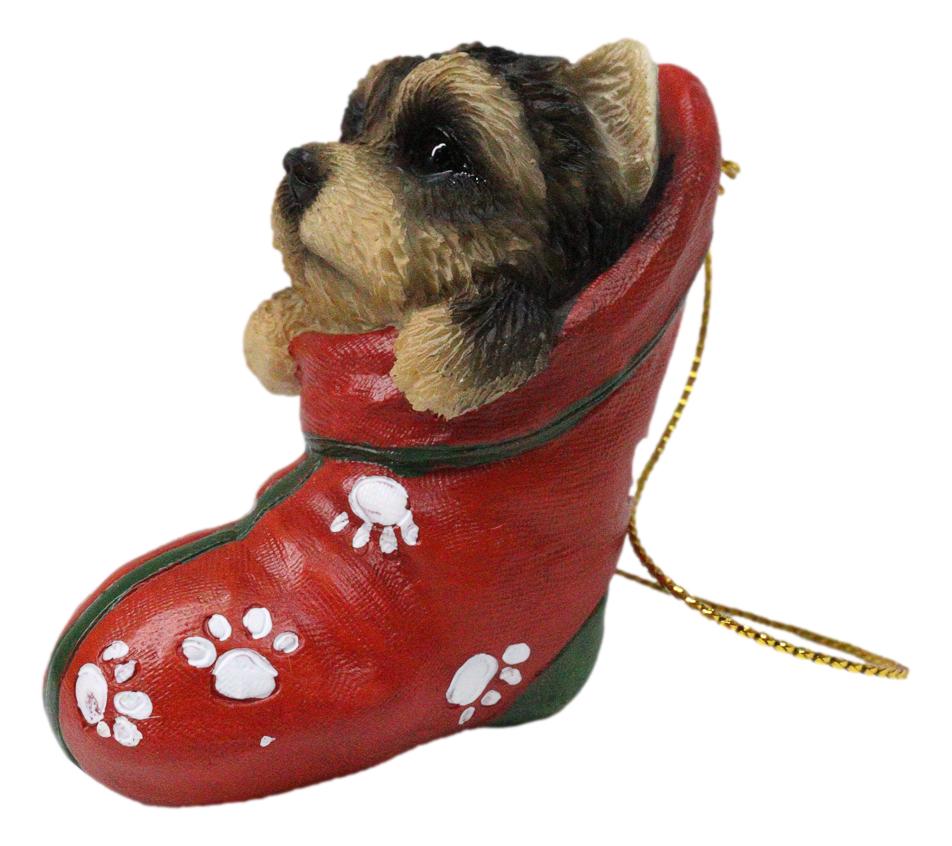 Yorkshire Terrier Yorkie Puppy In Sock Holiday Fest Christmas Ornament Figurine
