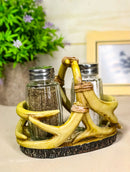 Western Entwined Stag Deer Antlers Glass Salt Pepper Shakers Holder Figurine Set