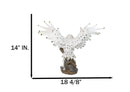 Winter Snowy Owl with Outsretched Wings on Snow-Covered Tree Stump Statue 14"H