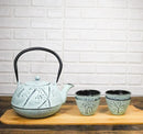Mint Green Bamboo Design Tetsubin Cast Iron Teapot 40oz And 4 Tea Cups Set