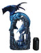 20"H Large Blue Frozen Dragon On Arch With Wyrmling By Ice Stalagmite Statue