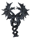 Gothic Fantasy Double Dragon Wall Decor Plaque With Medieval Sword 14" Tall