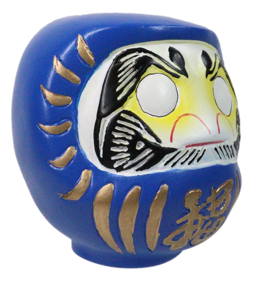 Blue Talisman of Wisdom Luck Japanese Zen Daruma Figurine With Unpainted Eyes