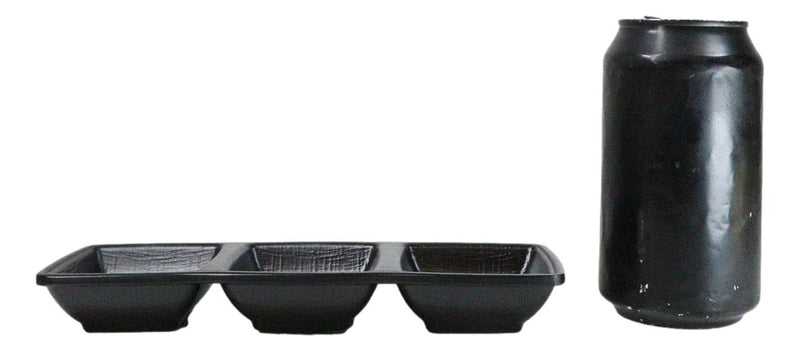 Pack Of 6 Black Silk Melamine 3 Partition Condiment Sauce Dipping Bowl or Dishes