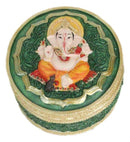 Ganapati Lord Ganesha Mandala Flower And Ohm Sign Decorative Round Trinket Box