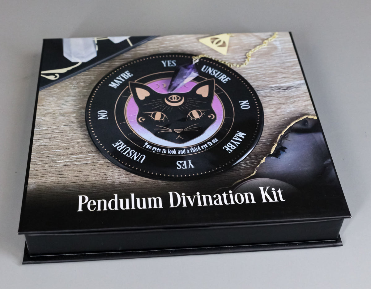 Wicca Astrology Witchcraft Mystic Mog Black Feline Cat Pendulum Divination Kit