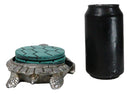 Marine Faux Antiqued Silver Sea Turtle With Turquoise Shell Round Coaster Set