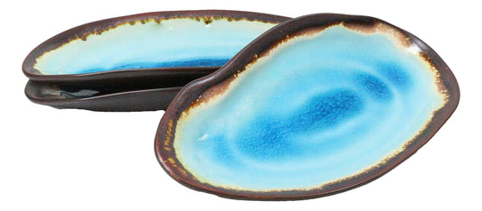 Pack Of 3 Blue Aozora Kannyu Porcelain Oblong Shaped 12" L Serving Platters