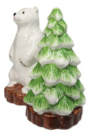 Arctic Wild Snow Polar Bear And Pine Tree Ceramic Salt And Pepper Shakers Set