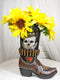 Rustic Western Wild West Skull with Dual Pistols Bullets Cowboy Boot Vase Holder
