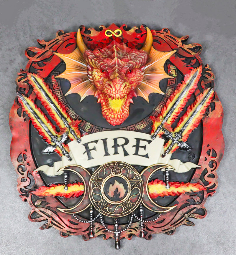 Elemental Fire Nation Dragon With Flaming Swords Triple Moon Symbol Wall Decor