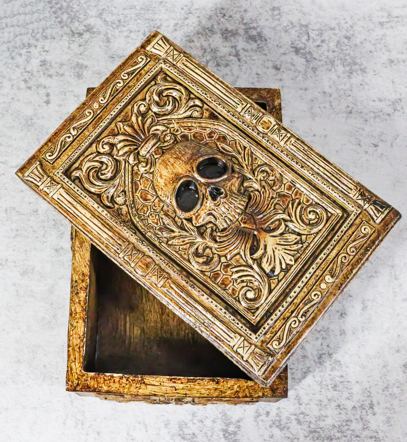 Rustic Bronzed Tooled Floral Mayan Aztec Skull Wicca Tarot Cards Decorative Box