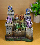 Medieval Grand Stonewall Castle Gatehouse With 12 Miniature Dragons Figurine Set