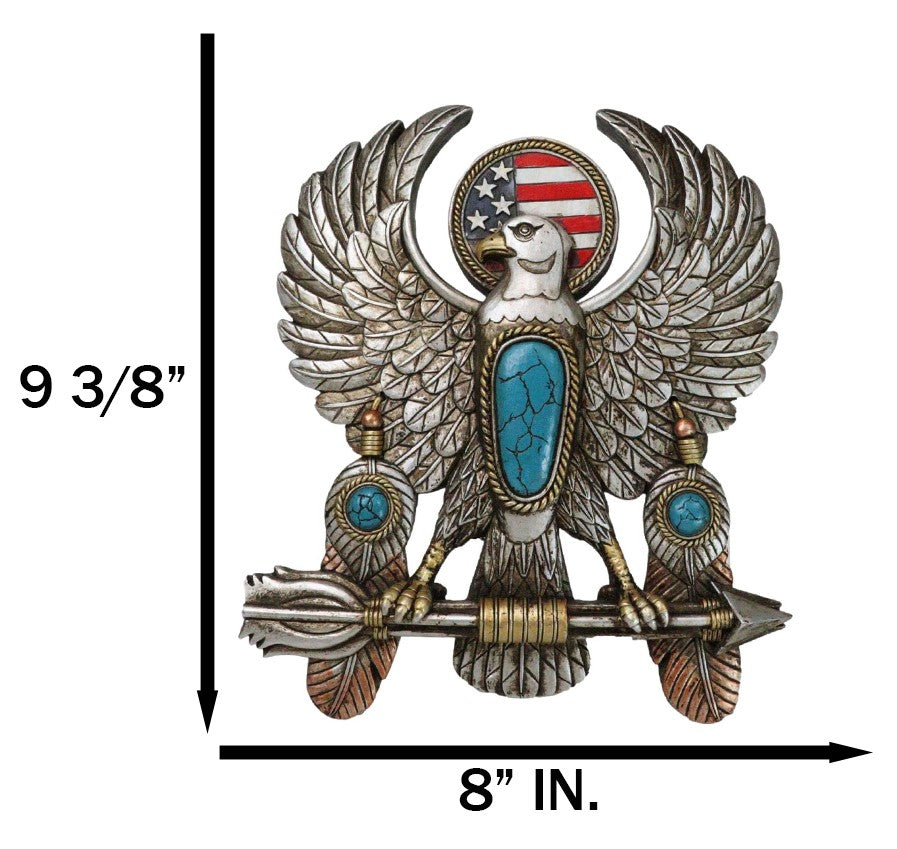 Southwestern American Flag Eagle With Turquoise Rocks Feathers Arrows Wall Decor