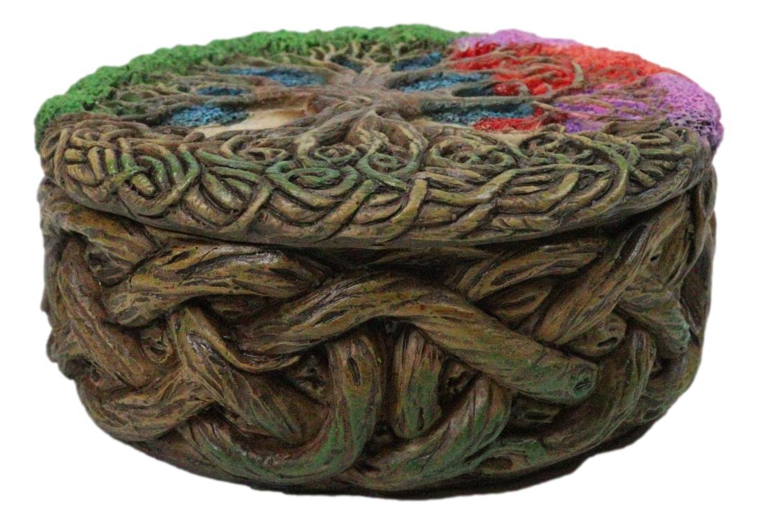 Celtic Sacred Tree of Life Yggdrasil With Dendritic Roots Round Trinket Box 5"