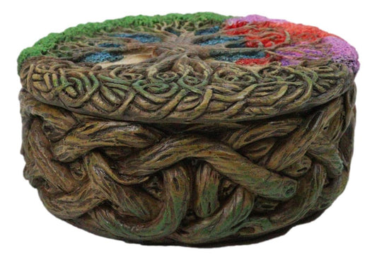 Celtic Sacred Tree of Life Yggdrasil With Dendritic Roots Round Trinket Box 5"