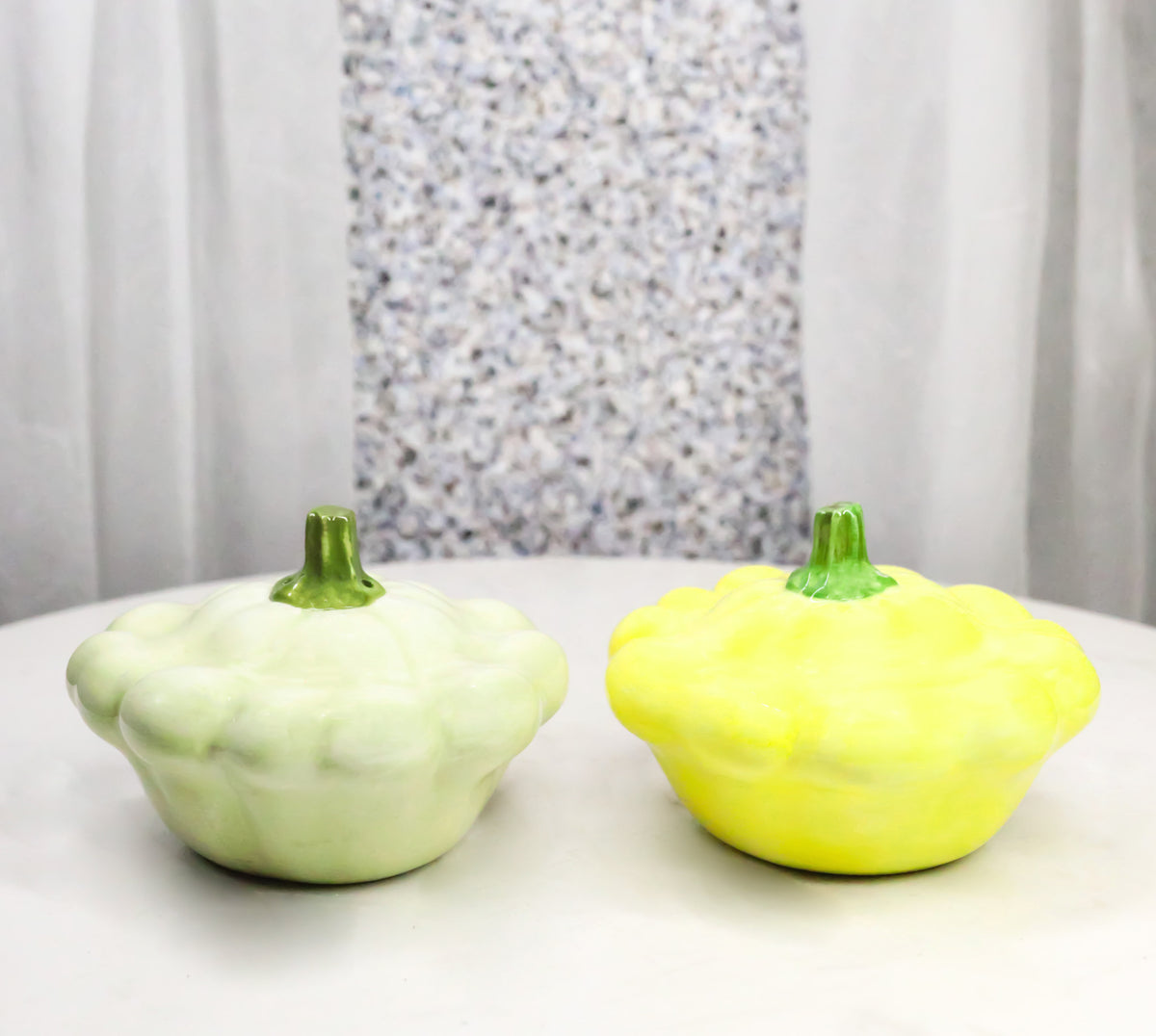 Ceramic Autumn Festive Yellow And Green Squash Salt And Pepper Shakers Set - Ebros Gift