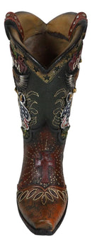 Rustic Western American Flag God Bless USA Eagle Seal Cowboy Boot Vase Planter