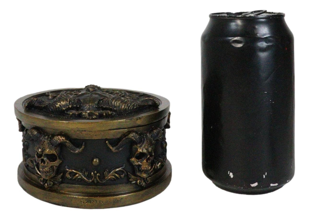 Hell Imp Horned Demon Skull Skeleton Floral Tooled Round Decorative Jewelry Box