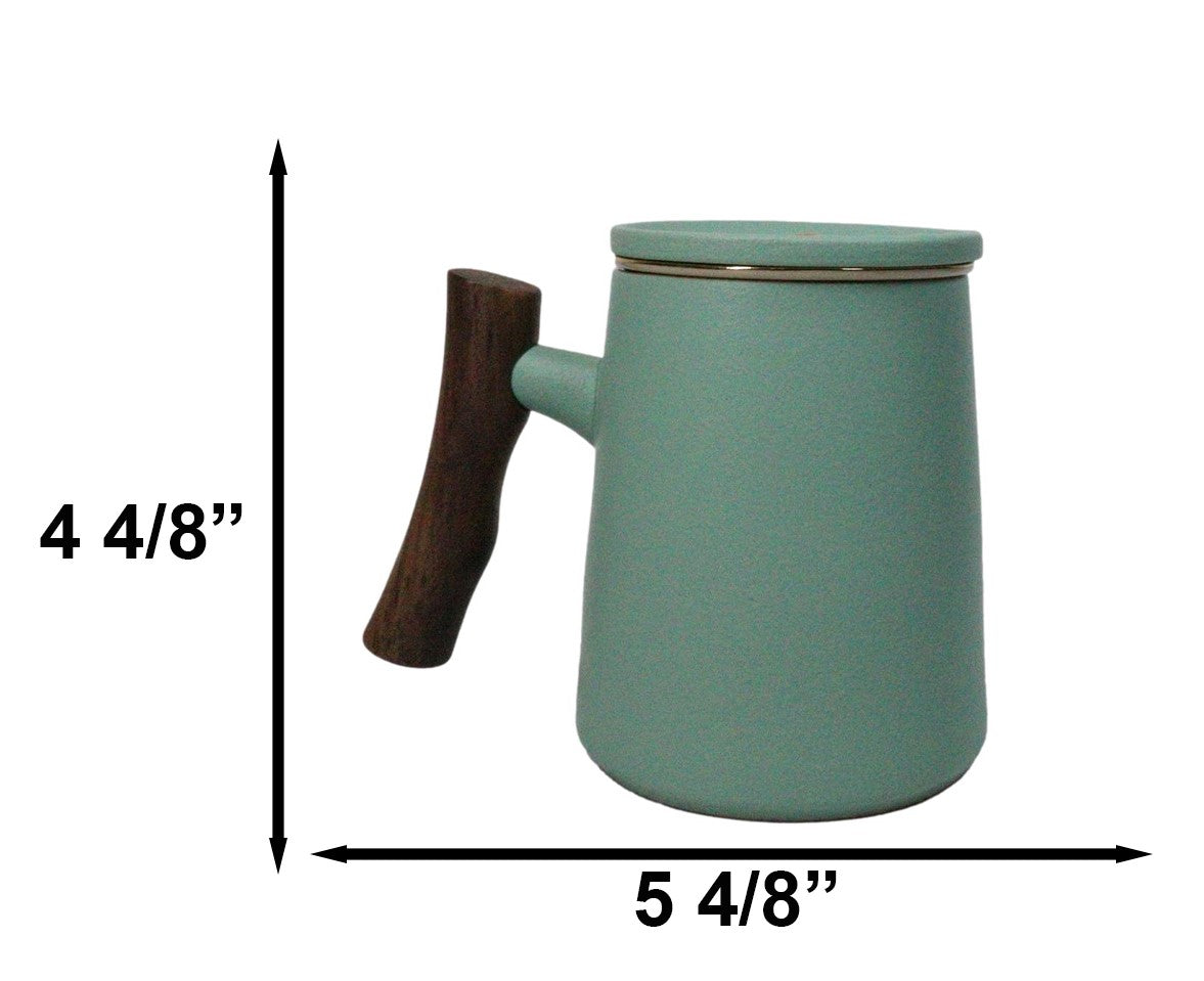 Mint Green 15 Oz Chic Porcelain Tea Mug with Wooden Handle, Lid and Infuser
