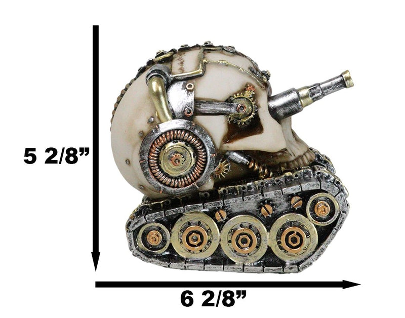 Military War Steampunk Android Gearwork Robotic Cyborg Skull Tank Figurine