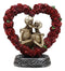 Love Never Dies Roses On Heart Wreath Kissing Skeleton Couple Bronzed Figurine