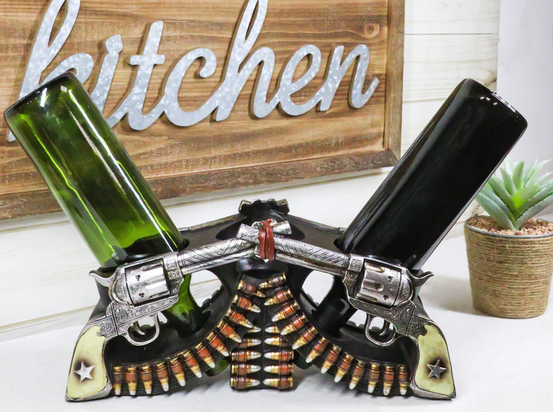 Western Cowboy Double Six Shooter Gun Pistols With Bullets 2 Slots Wine Holder