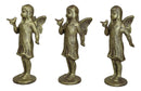 Set Of 3 Cast Iron Rustic Enchanted Fantasy Girl Fairy Pixie With Bird Figurines