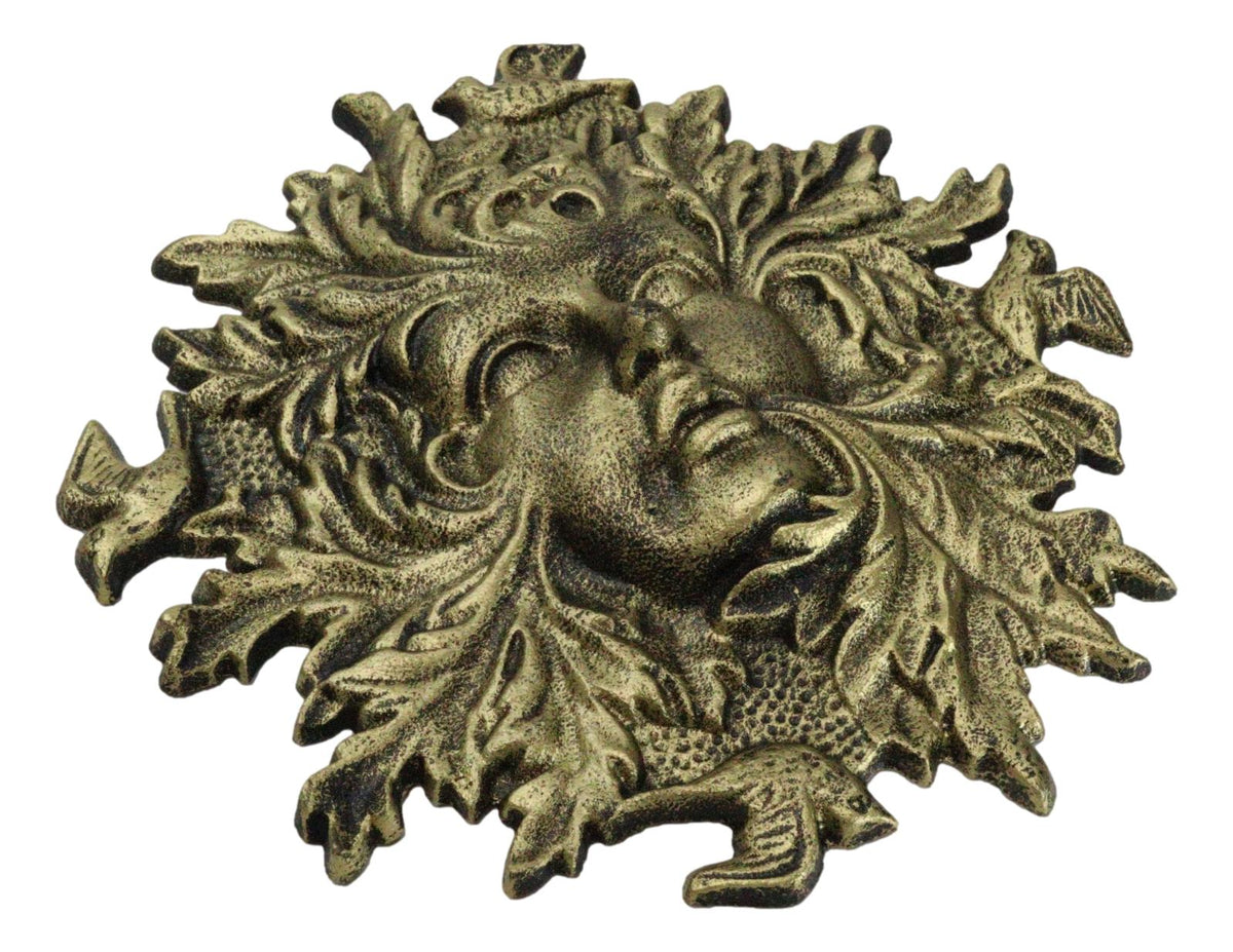 Cast Iron Antiqued Forest Spirit Goddess Celtic Greenwoman Ent Face Wall Decor - Ebros Gift